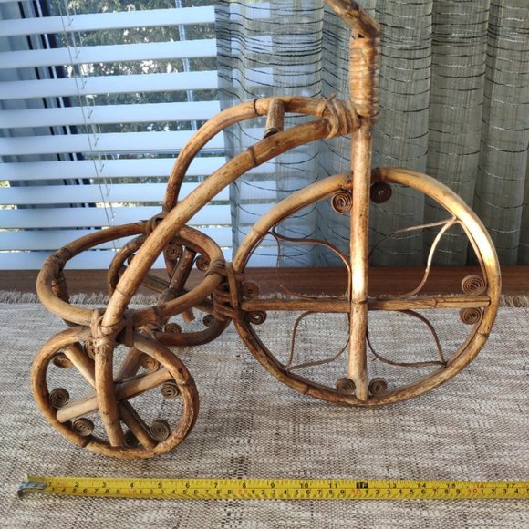 Bamboo Large Tricycle Big Wheel Vintage Plant Stand 17" - Picture 12 of 13